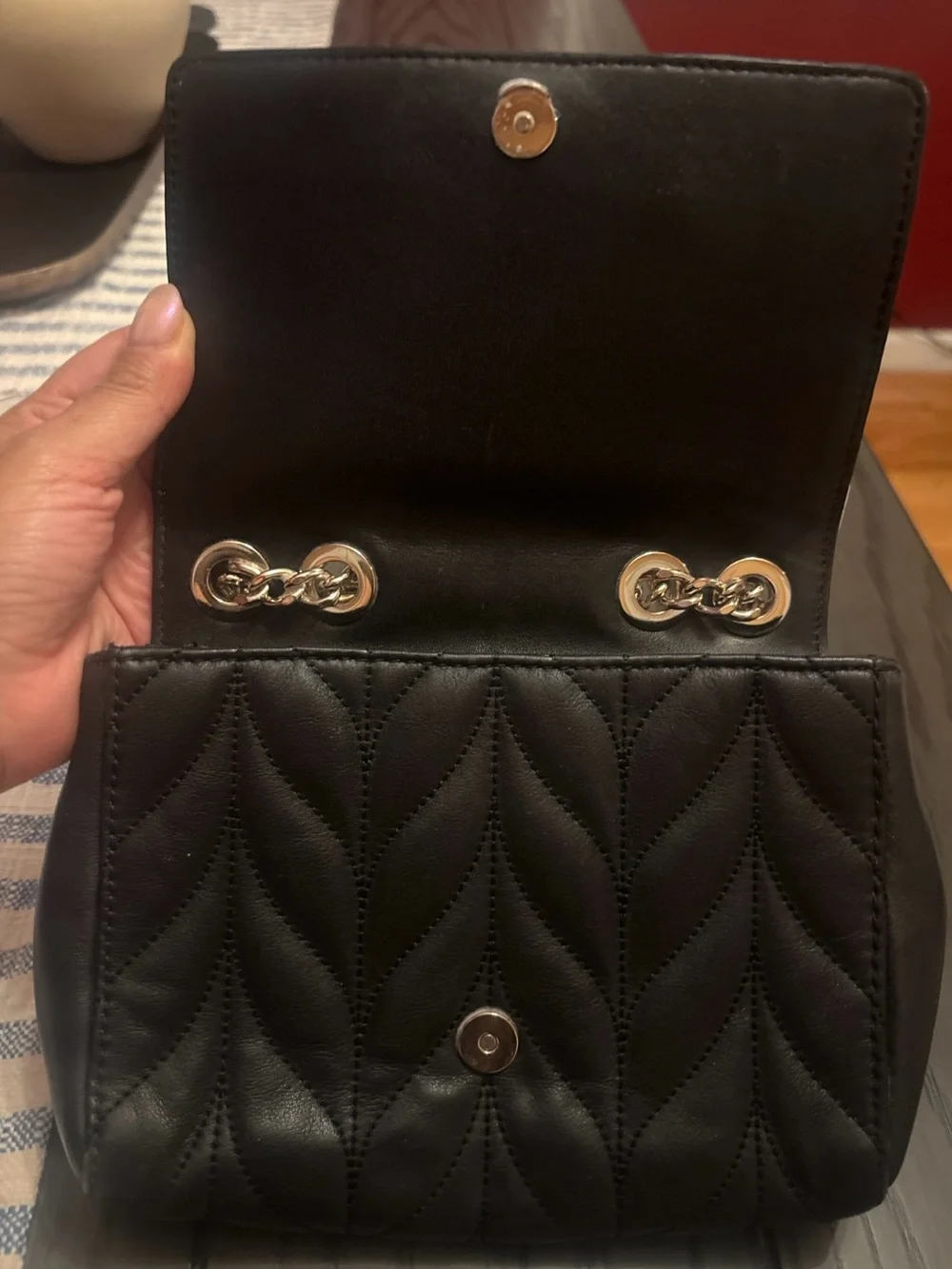kate spade Black Quilted Leather Crossbody with Gold Chain